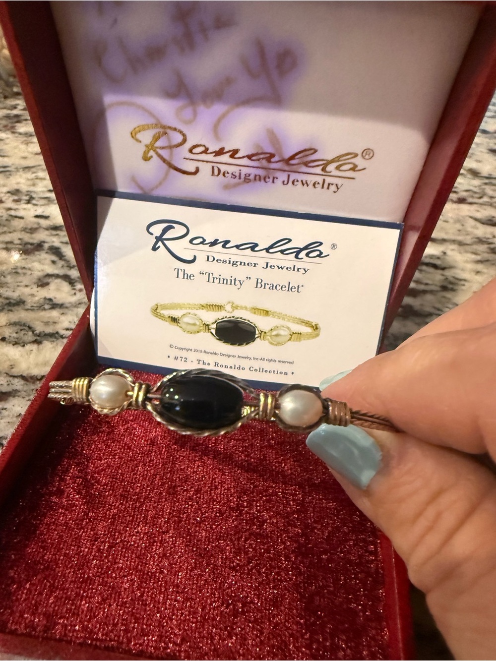 Ronaldo Trinity Bracelet in Black, Pearl & Gold